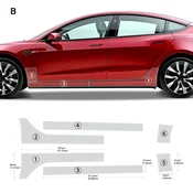 PPF zaščita pragov Tesla Model 3 Highland (2024+) | TPU folija za spodnji del vrat – Konfiguracija: B - Standardna bočna zaščita