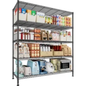 Kovinski regal za shranjevanje 5 polic 115.5x44.5x180 cm, nosilnost 450 kg, industrijski črn regal za garažo, delavnico ali klet, nastavljiva višina polic, hitra montaža brez orodja, odporen na rjo