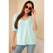 Kesi Włoski Womens cotton blouse with a V-neck and long sleeves mint