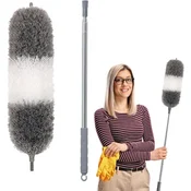 Nikcorp Teleskopska metla za prah iz mikrovlaken, raztegljiva do 245 cm, upogljiva glava in nerjaveče jeklo, sivo-bela barva