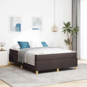 vidaXL Postelja z vzmetnico Temno rjava in bela 160 x 200 cm blago