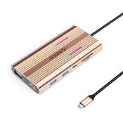 Orico XDR 12v1 USB-C Docking Station RGB, 3x USB-A, PD 100W, HDMI 4K, VGA, RJ45, Čitalnik kartic - Rose Gold