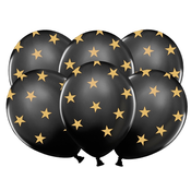 PartyDeco Črni balon z zlatimi zvezdami
