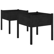 Vidaxl Vrtno cvetlično korito 2 kosa črno 70x70x70 cm trdna borovina