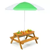 Northix Otroška piknik miza 3 v 1 vodna peskovna 93x86x50 cm z dežnikom