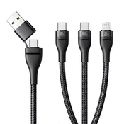Kabel za punjenje 100W Baseus Flash Series 3 - 3u1 kabel za punjenje iz USB i USB-C u 2x USB-C i Lightning - 1.5m - crni