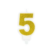shumee Rojstnodnevna sveča PartyDeco številka 5 zlata 7 cm