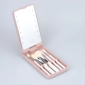 Mini komplet čopičev z LED ogledalom | GLOBRISTIC, Roza