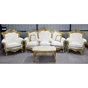 Casa Padrino luxury baroque living room set white/gold - 1 Baroque Faux Leather Sofa & 2 Baroque Faux Leather Armchairs - Luxury living room furniture in baroque style - Baroque furniture