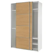 PAX/MEHAMN Garderobna omara z drsnimi vrati, bela aluminij/dvostransko imitacija hrasta, 150x66x236 cm