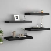 shumee vidaXL Stenske police, 4 kosi, črne, 50 x 23 x 3,8 cm, MDF