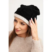 Kesi Womens winter hat made of wool with a woven pattern K443 black + beige