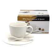 Porcelanasta skodelica s krožnikom in žličko 210 ml v škatli, kot darilo
