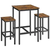 Songmics Barska miza s kompletom, jedilna miza z 2 stoli, 60x60x90 cm, rjava