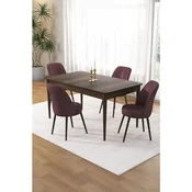 Hanah Home trpezarijski set Pir, sto i 4 stolice, ploca u dekoru drveta Baroque, puder roze tkanina Babyface