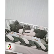 Bubamara037 Set za krevetac sa ogradicom od pletenica, bez lastiša, Krem-Sivi