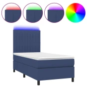vidaXL vidaXL Box spring postelja z vzmetnico LED modra 100x200 cm blago, (20899889)
