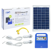 PNI GreenHouse H01 30W solarni fotovoltaični sistem z 12V/7Ah baterijo, USB/Radio/MP3, 2 LED žarnici