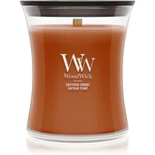 Woodwick Saffron Smoke dišeča sveča z lesenim stenjem 275 g