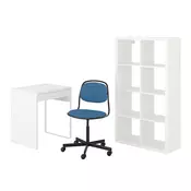 MICKE/ÖRFJÄLL / KALLAX Kombin. radnog stola i odlaganja, i roto-stolica bela/plava/crna