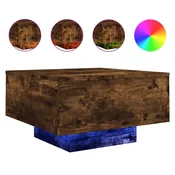 Vidaxl Klubska mizica z LED lučmi dimljeni hrast 55x55x31 cm