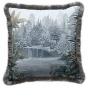 Casa Padrino luxury decorative pillow antique landscape multicolored/gray 45 x 45 cm - Printed velvet cushion with fringes - Luxury decorative accessories