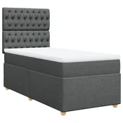 Vidaxl Box spring postelja z vzmetnico temno siva 90x200 cm blago
