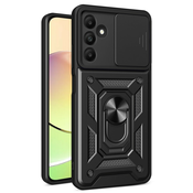 Oklepni ovitek MaX-Armor z obročem, kovinsko ploščico in zaščito zadnjih kamer za Samsung Galaxy A15 - army black