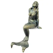 Casa Padrino Art Nouveau Garden Decoration Sculpture Mermaid Gold/blue 20.4 x 32 x H. 40.5 cm - Elegant Garden Decorative Cast Iron Figure - Baroque & Art Nouveau Garden Decoration Accessories