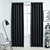 Zavjese za zamracivanje s kukama 2 kom crne 140 x 225 cm