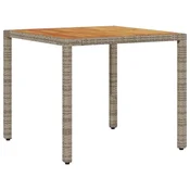 Vidaxl Vrtna miza z leseno mizno ploščo siva 90x90x75 cm poli ratan
