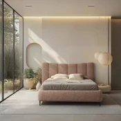 MID.YOU OBLAZINJENA POSTELJA 180 cm  x 200 cm , les, tekstil, leseni material roza