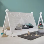 Homestyle4U Otroška postelja, Tipi šotor postelja z vzmetnico, 90x200 cm, bela