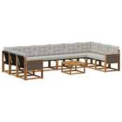 Set vanjskih sofa s jastukom 11 pcs Prirodna i Svjetlosiva