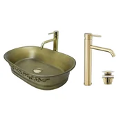 shumee GTM Design Aufsatzwaschbecken 55 cm Matt Set mit Waschtischbatterie und Stopfen - Aufsatzwaschbecken Oval für Badezimmer - Modern Waschbecken ohne Hahnloch - Waschbecken mit Armature