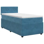 vidaXL Postelja boxspring z vzmetnico Temno modra 90 x 190 cm Žamet