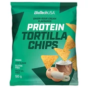 BioTech USA Protein Tortilla Chips 50 g, čebula-kisla smetana