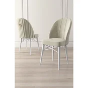 Hanah Home set trpezarijskih stolica Ritim 8 kom, krem tkanina Babyface, bele drvene noge