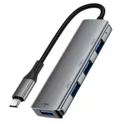 Hub postaja Acefast J15 4v1 USB-C - 4x USB-A 3.0, 5Gbps, najlonski kabel - metal gray