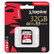 KINGSTON SDHC 32GB Canvas React Class10 UHS-I U3 (SDR/32GB) spominska kartica