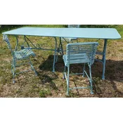 Casa Padrino Art Nouveau Wrought Iron Garden Furniture Set Light Blue - 1 Art Nouveau Garden Dining Table & 6 Art Nouveau Garden Chairs - Baroque & Art Nouveau Gastronomy & Garden Furniture