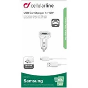 avto polnilec CELLULARLINE, priložen MicroUSB kabel, 10W, bel