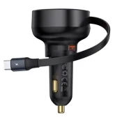 BASEUS Enjoyment Pro Vozač punjač USB + na izvlačenje USB-C kabel 60W crno