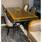 Casa Padrino luxury baroque dining room set gold/black/gold - 1 Baroque Dining Table & 6 Baroque Dining Chairs - Baroque dining room furniture - Baroque style furniture - Noble & Magnificent