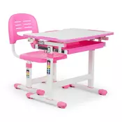 oneConcept Annika, pisaci stol za djecu, dvodjelni set, stol, stolica, visinski podesiv, roza boja