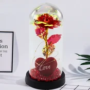 Večna vrtnica v kupoli z LED osvetlitvijo Srčaste kroglice rdeče 21x11 cm