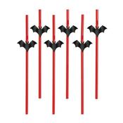 Halloween slamice z netopirji, rdeče-bele, 19,5 cm, 6 kosov