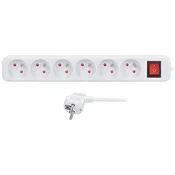 Solight podaljšek 3 m, 6 vtičnic, stikalo, 16A/3680W, PVC, bela