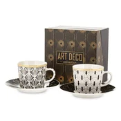 Komplet 2 skodelic in krožnikov, večbarvni porcelan