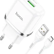 Hoco Mrežni polnilnik za telefon Hoco USB-A QC3.0 3A 18 W + kabel USB-A na Micro USB N3, bel